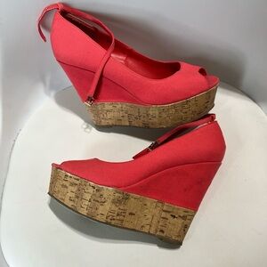 JustFab Coral Peep-Toe Wedges